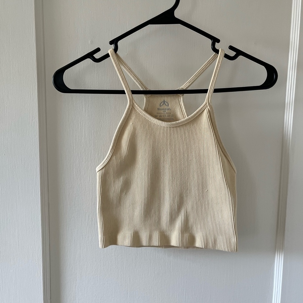 Sunspel Pale Yellow Ribbed Cropped Tank Top (XS/S)
